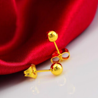 Gold-wrapped silver earrings, 24k yellow round bead earrings, 999 silver-wrapped ear sticks, two pairs of glossy beads