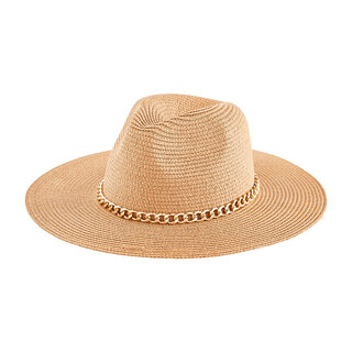 Mud pie women's chain fedora hat tan one size