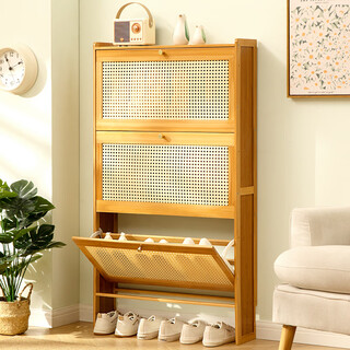 Old bamboo craftsman shoe cabinet entrance door entry cabinet multi-layer household ultra-thin one-in-one wall storage cabinet corridor entrance small apartment shoe rack