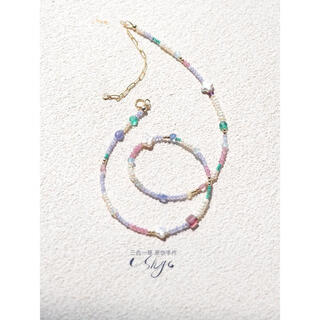 Li shen ji cai natural tourmaline pearl tanzanite original niche choker necklace customized adjustable chain 38-45cm no specifications