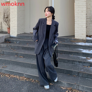 Wmoknn blazer women's 2025 spring new korean style high-end commuting casual loose double-breasted suit suit for women gray m (recommended 105-120 jin jin equals 0.5 kg)