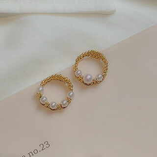 Dyn french design luxury natural freshwater pearl ring for women 18k gold light luxury fashion double layer ring temperament bracelet five pearls