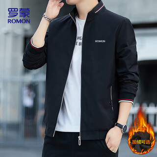Romon coat jacket men's trendy fashion business casual baseball uniform stand collar top men's kj11 black xl