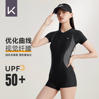 Keep swimsuit women's professional one-piece boxer swimsuit racing conservative large size spa swimsuit 047 black l