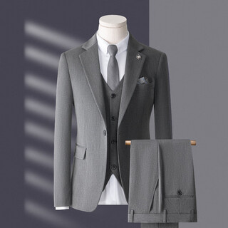 Bird-like suit suit for men, three-piece korean style slim business casual suit for groom and wedding, medium gray, top + pants + vest, free lining l