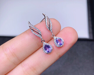 Weici s925 silver inlaid tanzanite earrings, earrings, main size 4*5mm, small, fresh and simple, supports identification