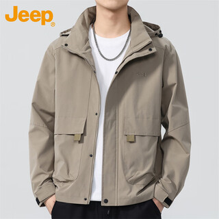 Jeep (jeep) jacket men's autumn and winter loose jacket men's hooded trendy casual clothes men's khaki xl