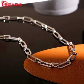 Guanpu pavilion fat donglai's same style men's platinum necklace new platinum round cross rectangular clavicle chain for men and women, versatile and trendy, white gold 45cm