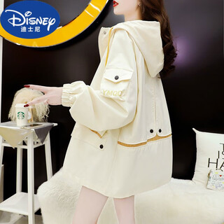 迪士尼（Disney）女高中生外套春秋款2025新款大童风衣夹克时尚洋气初中生冲锋上衣 011款/米白色 165 S码建议体重85-100斤尺码偏