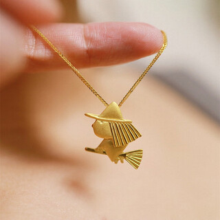 Olevo little witch necklace for women sterling silver plated 18k gold broom pendant clavicle chain design niche fashion high-end little witch necklace