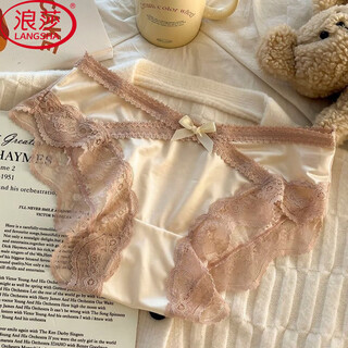 浪莎蕾丝内裤女缎面透气三角裤4条私房情人节性感法式纯棉裆