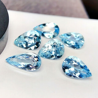 Blue xianghe 6 drop-shaped aquamarine ring surface loose stone inlaid with 18k gold and silver men and women gift ring pendant bracelet earrings 1.1 carat 12#