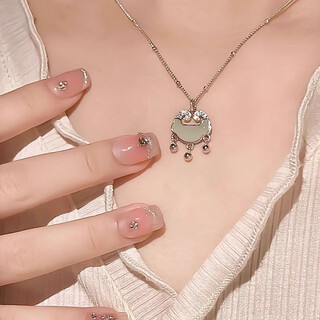 Fat donglai same style platinum necklace with pendant pt950 platinum l gold necklace for women hetian jade safety lock pendant temperament pt950 safety lock necklace + counter gift box + appraisal