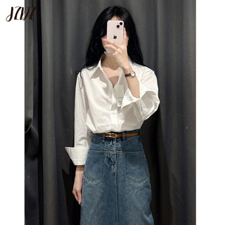 Jzdz temperament white shirt women's long-sleeved tops women's layering spring new korean version versatile chic loose outer wear slim white m