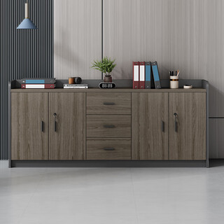 Shiji muge low cabinet conference room tea cabinet office office cabinet file cabinet partition cabinet locker locker printer cabinet veneer walnut three-door three-drawer low cabinet