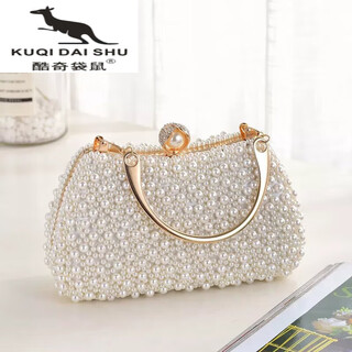 Kuqi kangaroo kq celebrity dinner bag pearl clutch women's handbag with cheongsam banquet handbag evening dress handbag beige