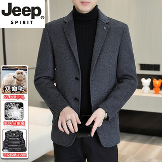 Jeep spirit goose down lining wool double-sided woolen suit men's woolen jacket autumn and winter new woolen suit new product gray removable goose down lining 53.7% sheep m 170 105-120jin jin equals 0.5 kg