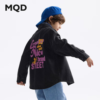 Mqd mqd children's clothing children's shirt spring new lapel long-sleeved washed denim shirt fashion printed top carbon black 140
