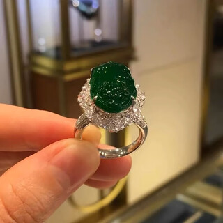 Quamer gold store model s925 silver inlaid with natural chalcedony imperial green pixiu ring for women with retro fashion temperament white gold opening adjustable