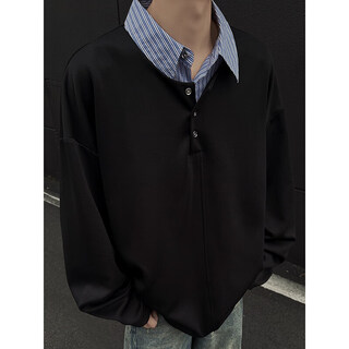 Pugesi (pugesi) fat man large size fake two-piece contrasting color polo sweatshirt men's henry collar spring and autumn loose plus fat shirt collar top jacket a001-w2343 black regular 4xl 180-205jin jin equals 0.5 kg