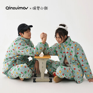 Kissing cat crayon shin-chan co-branded couple pajamas for women winter three-layer quilted men's home clothes can be worn outside, women's m