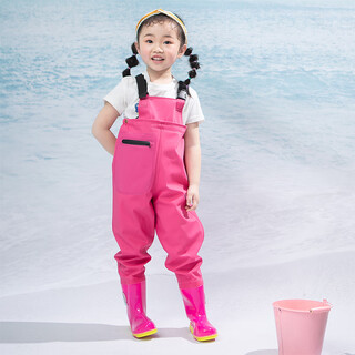 Children's water play one-piece waders kindergarten waterproof children's rain boots for catching fish for men and women children's pink overalls with pockets 21 size 27 shoes inner length 14 points 5cm