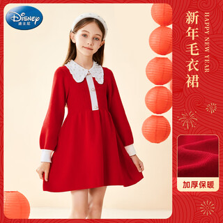 Disney princess dress girls dress autumn and winter red new year's clothes mid-length sweater dress women's winter lx82244 red 140