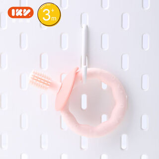 Ikv donut teether baby toothbrush cleans oral baby teething stick silicone bite donut teether pink