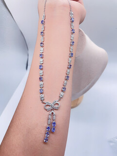 Fujiu natural crystal colorful tanzanite necklace s925 sterling silver inlaid bow women's necklace luxurious inlay party