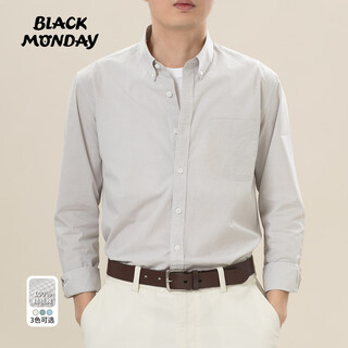 Blackmonday pure cotton plaid long-sleeved shirt men's cotton men's anti-wrinkle no-iron business casual shirt