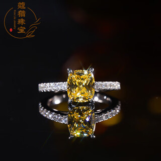 Fat donglai's same style moissanite colored diamond ring 18kl platinum l gold yellow diamond ring for women micro-paved light luxury pillow shape micro-paved yellow diamond (size 8-22, please take note)