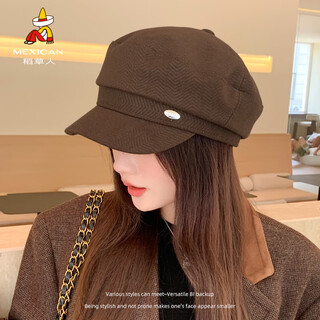 Scarecrow beret for women 2025 spring new korean version ins fashion face-showing duck tongue octagonal hat british retro style coffee color one size
