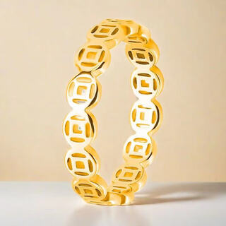 Canxian titanium steel ring women's niche high-end light luxury 18k gold retro stainless steel copper money fortune ring index finger women's tail ring 15-a-3 gold size 12