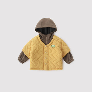 Bali piglet children's cotton clothes winter 2024 new boys' cotton clothes fake two-piece hooded cotton jacket baby girl autumn and winter padded jacket pomelo yellow 100 cm