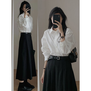 Xuefeilanqi dress women's 2025 new autumn wear french temperament age-reducing salt style high-end professional suit skirt white shirt + black skirt suit m recommended 95-108 jin jin equals 0.5 kg
