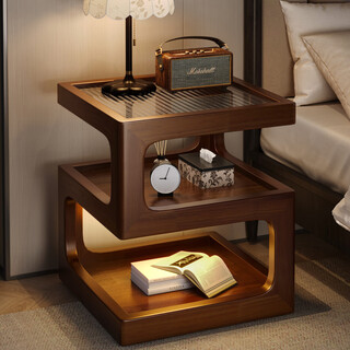 Leadtek all-solid wood bedside table shelf replaces bedroom logs with extremely narrow bedside cabinets and small storage storage cabinets. upgraded rubber wood. walnut color + sensor night light. 45*45 + changhong glass + shipped in one package.