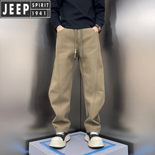 Jeep spirit2025 spring and autumn thickened casual pants loose wide-leg scimitar pants men's american heavyweight warm straight sports khaki green spring and autumn model xl 135-150jin jin is equal to 0.5 kg