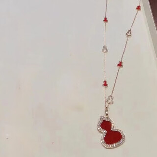 Dl 1998 fat donglai same style 18k rose gold gourd necklace 2025 silver red agate set with diamonds hollow light luxury carnelian silver high version necklace 20