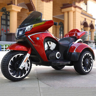爵士酷派儿童电动摩托车三轮可坐大人大号双人男女小孩玩具车母婴童车 烤漆红：皮座+12V电瓶+音乐+遥控