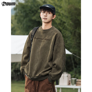 Poum american suede retro sweatshirt men's autumn and winter youth trendy long-sleeved l3852 green xl