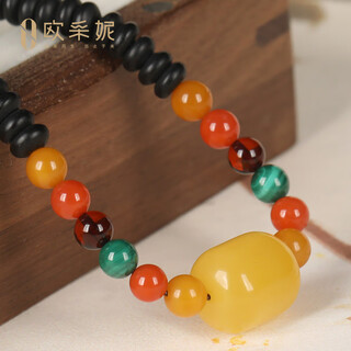 Ouchini beeswax bracelet natural raw stone amber bucket beads blood amber separator necklace pendant women's gift for wife and mom one item, one certificate supports re-inspection