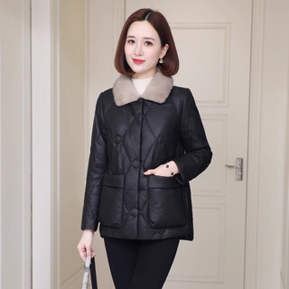 Yunqi qianqiu haining leather short genuine leather down jacket for women 2025 new winter sheepskin coat mink fur collar mother fur black plus velvet l recommended weight 120jin jin is equal to 0.5 kg or less