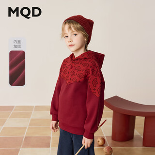 Ma qidun (mqd) new year's greetings clothing, boys' winter velvet warm cartoon new year's festive hooded sweatshirt, dark red 130