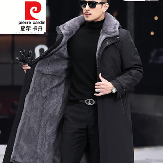 Pierre cardin parka men's long fox fur collar hooded mink coat gray mink fur integrated nikon genuine fur gray gray liner + black shell m
