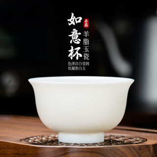 Yuquan longmen mutton-fat jade porcelain bisque-fired back-pressed hand cup dehua white porcelain thick anti-scald drinking tea cup household supplies tea cup biscuit ruyi cup (thick and anti-scald) 90ml 1 piece
