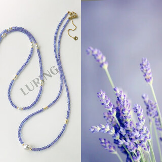 Kechuweijia lavender. natural tanzanite + japanese akoya pearl necklace bracelet 18k gold spot/gold/single bead necklace/full length about 38+5c