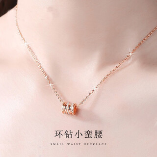 Yage 18k gold rose color gold necklace girl's birthday small waist pendant au750 set chain light luxury clavicle chain small waist 18k rose gold + necklace