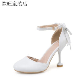 Ye yu, a primary school student, hosted a very tall stiletto high-heeled shoe for middle-aged and older children, birthday dress shoes, girls model catwalk performance shoes, white 9cm heel 35 / suitable for feet length 22.5cm