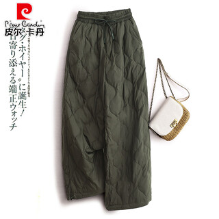 Pierre cardin down pants women's winter outerwear plus velvet thickening 2025 new minus 40 degree harbin coldproof pants cotton pants military green m