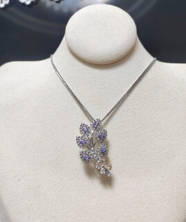 Canxian natural tanzanite multiple leaves and ears of wheat dual-purpose brooch pendant clavicle chain belt certificate fire color good heroine stone card 3